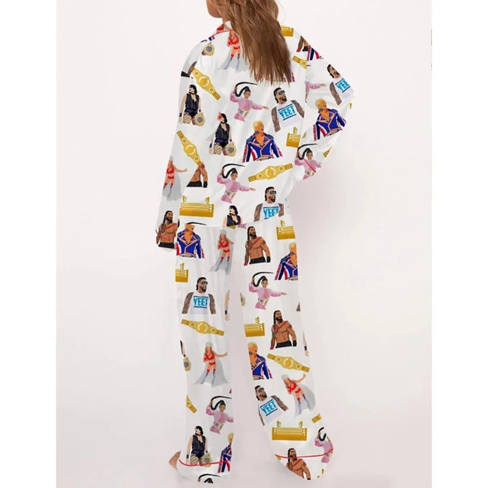 Classic Wrestler Satin Pajama Set For Women - Image 3