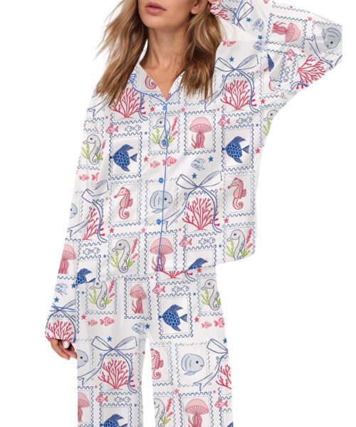 Coastal Aesthetic Satin Pajama Set For Women