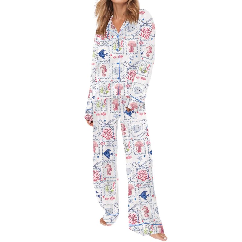 Coastal Aesthetic Satin Pajama Set For Women - Image 2