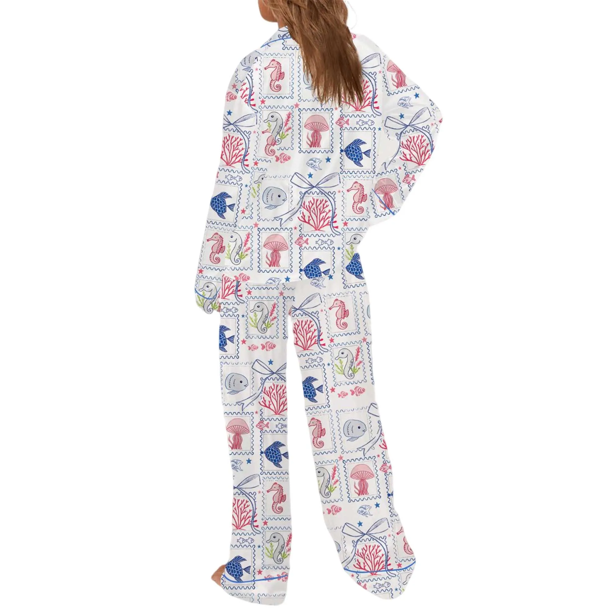 Coastal Aesthetic Satin Pajama Set For Women - Image 4