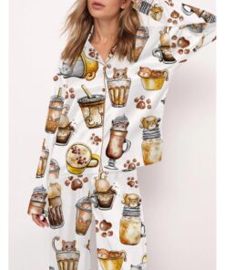 Coffee And Cats Pajama Set For Women
