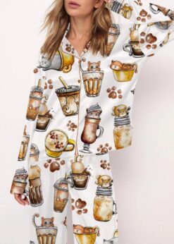 Coffee And Cats Pajama Set For Women