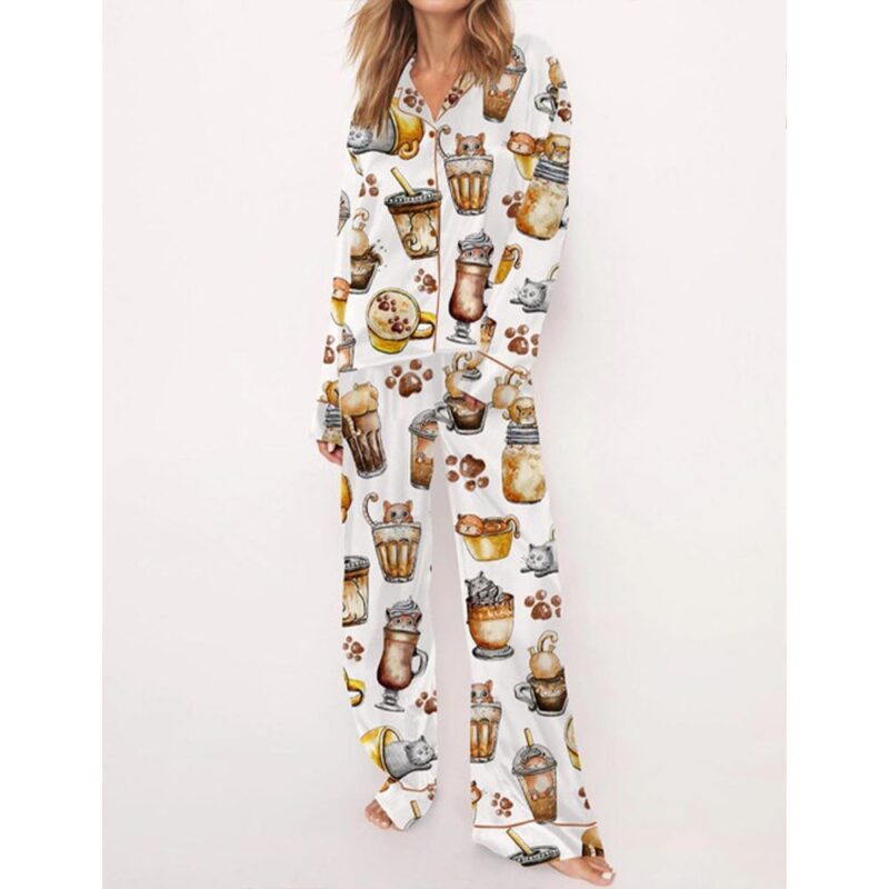 Coffee And Cats Pajama Set For Women - Image 2