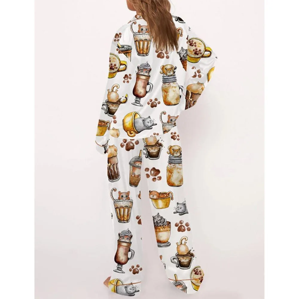 Coffee And Cats Pajama Set For Women - Image 3