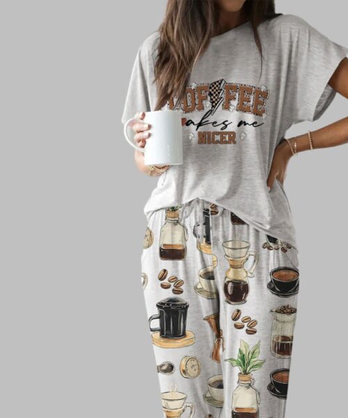 Coffee Lovers Art Casual Pajama Set