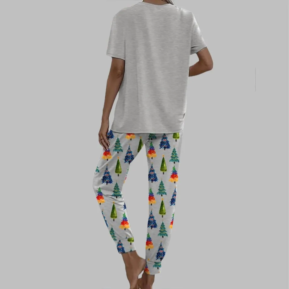 Colorful Christmas Tree Casual Pajama Set For Women - Image 2