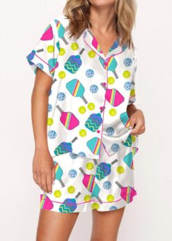 Colorful Pickleball Satin Pajama Set For Women