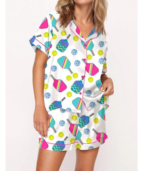 Colorful Pickleball Satin Pajama Set For Women