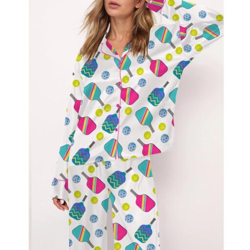 Colorful Pickleball Satin Pajama Set For Women - Image 2