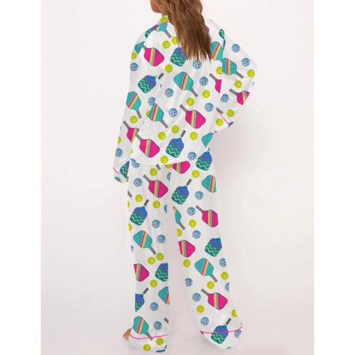 Colorful Pickleball Satin Pajama Set For Women - Image 3