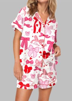 Coquette Bows Heart Pajama Set For Women