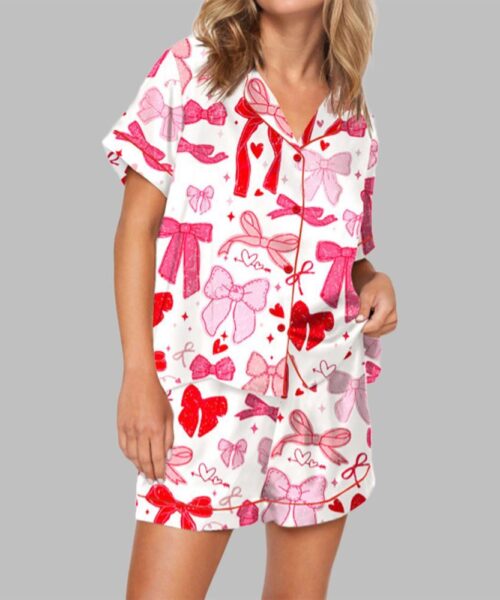 Coquette Bows Heart Pajama Set For Women