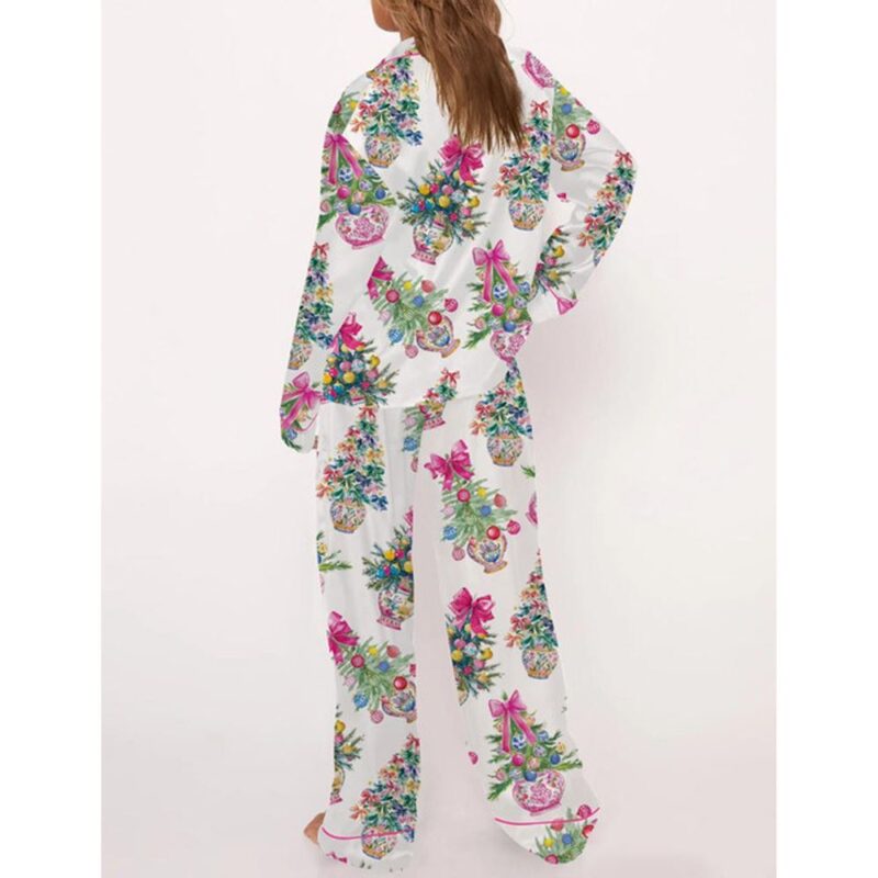 Coquette Christmas Chinoiserie Tree Satin Pajama Set For Women - Image 3
