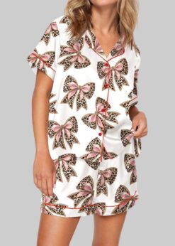 Coquette Leopard Print Pajama Set For Women