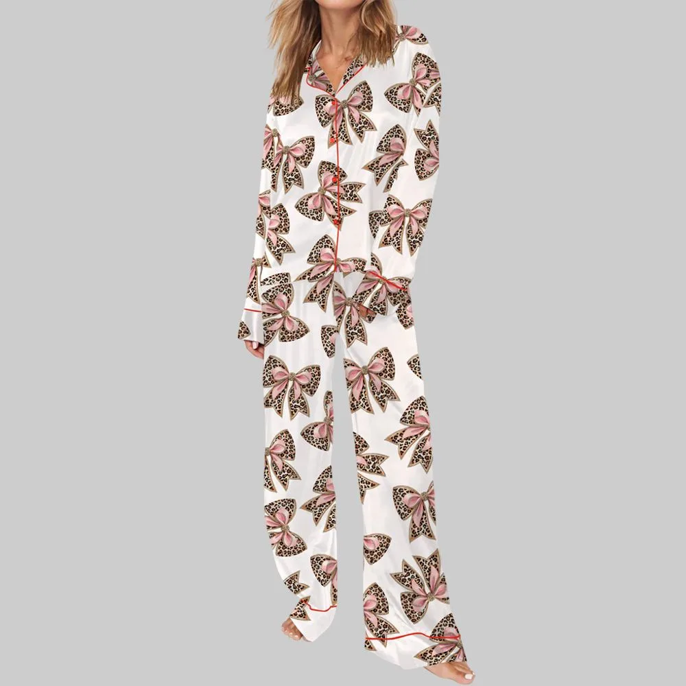 Coquette Leopard Print Pajama Set For Women - Image 3
