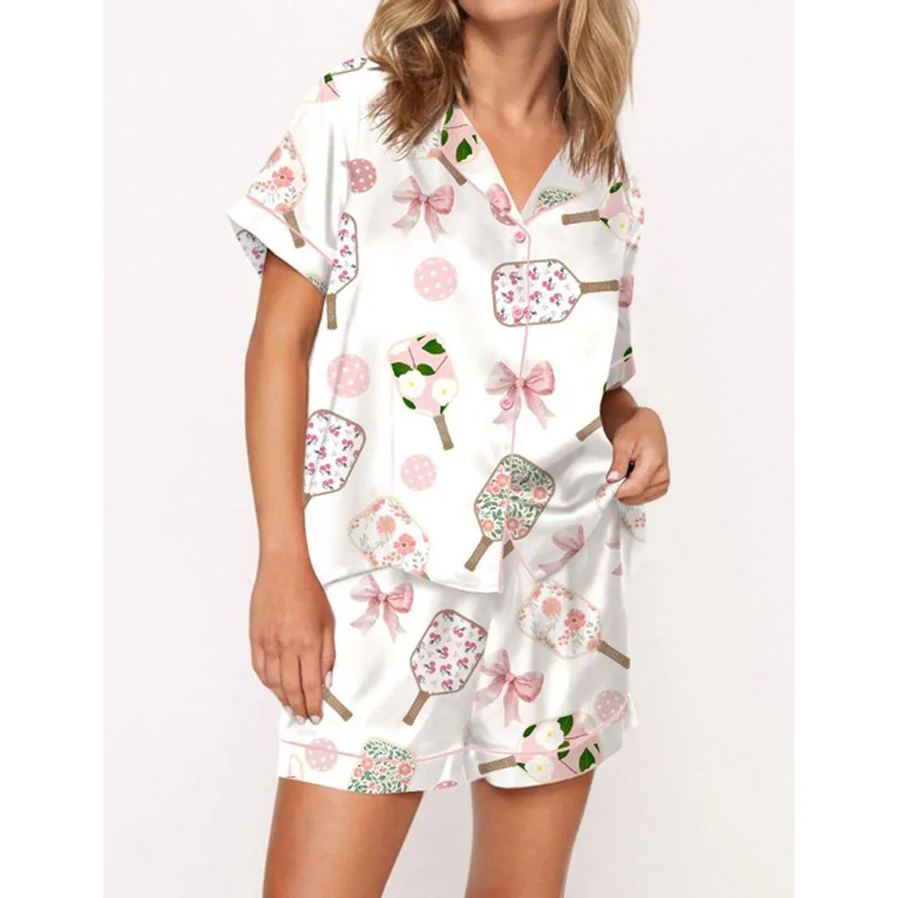 Coquette Pickleball Satin Pajama Set For Women