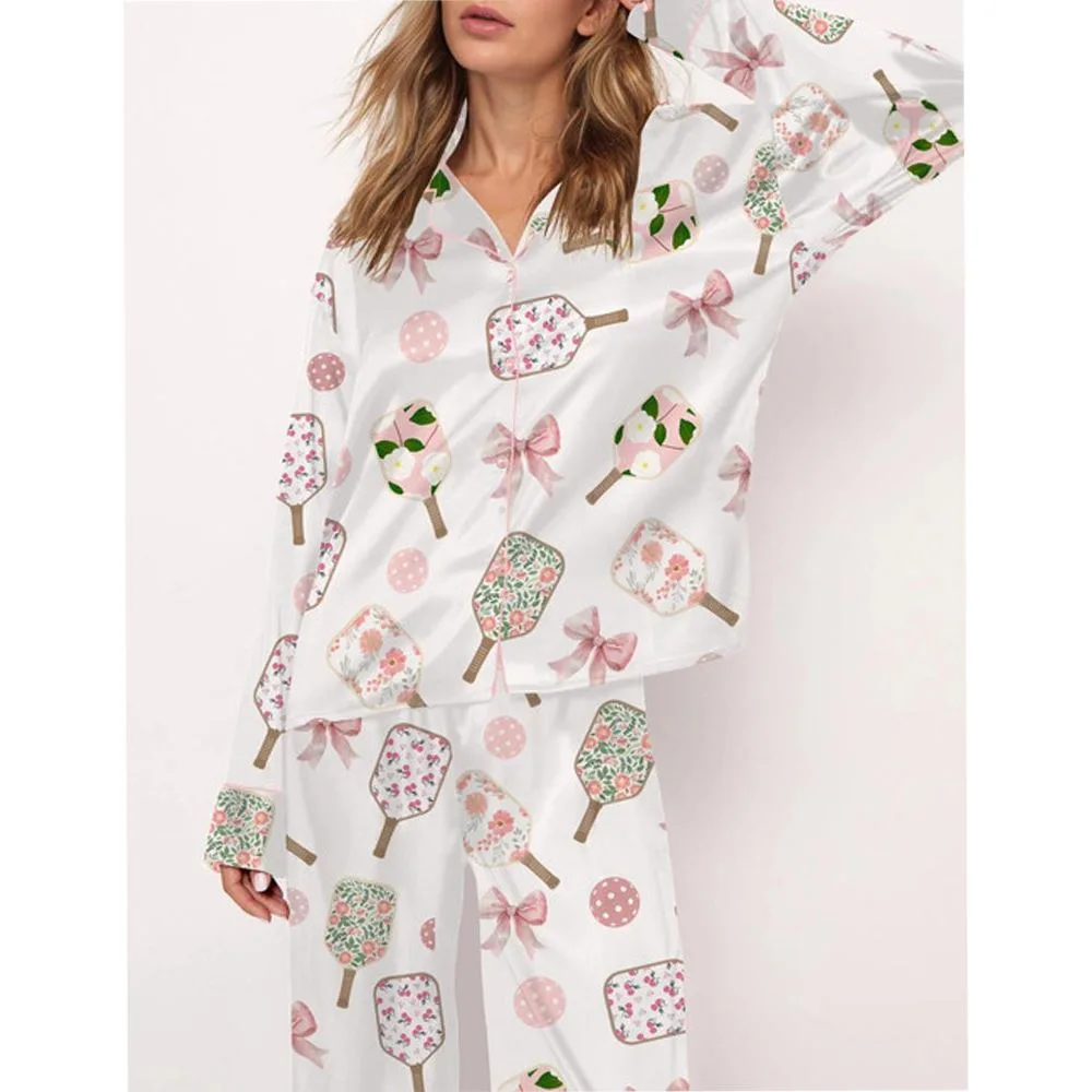 Coquette Pickleball Satin Pajama Set For Women - Image 2