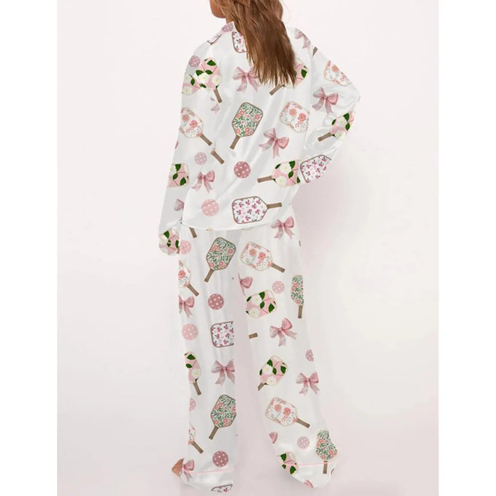 Coquette Pickleball Satin Pajama Set For Women - Image 3