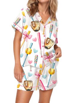 Coquette Softball Satin Pajama Set For Women