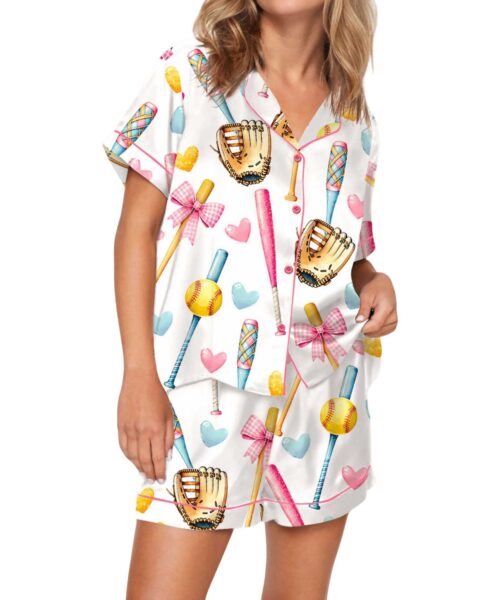 Coquette Softball Satin Pajama Set For Women