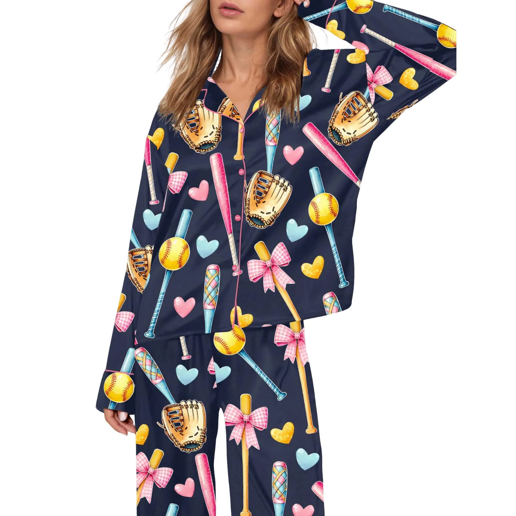Coquette Softball Satin Pajama Set For Women - Image 2