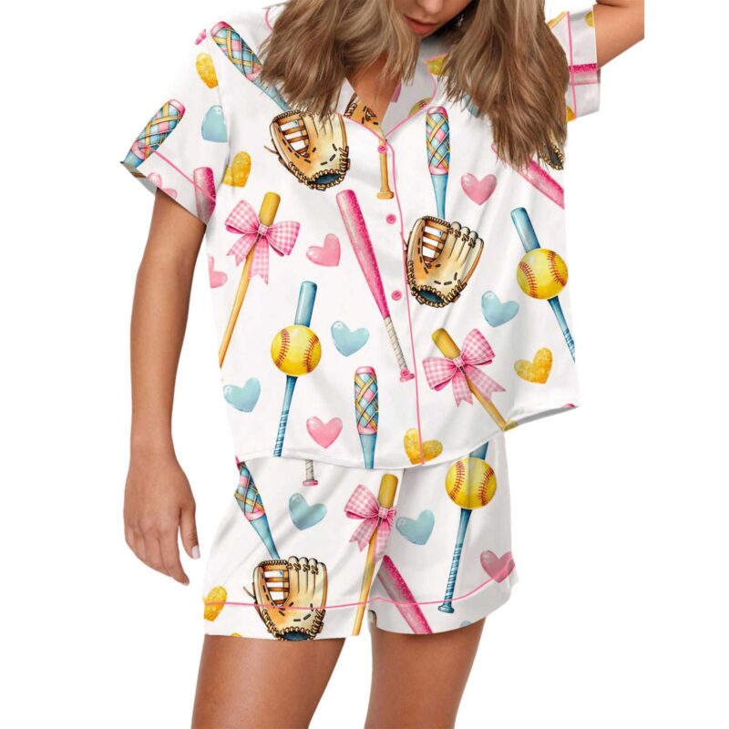 Coquette Softball Satin Pajama Set For Women - Image 5