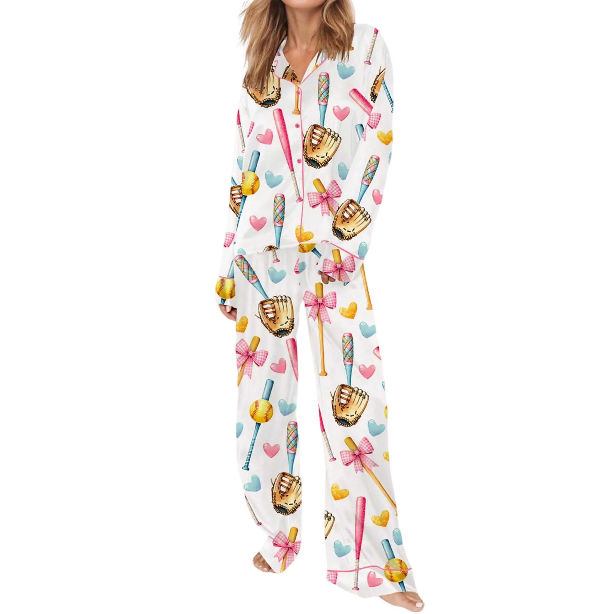 Coquette Softball Satin Pajama Set For Women - Image 7