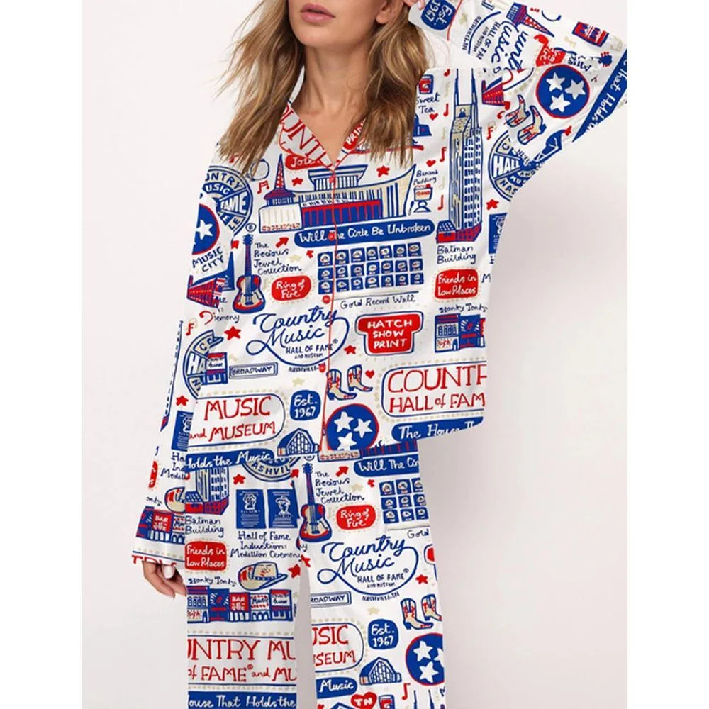 Country Music Satin Pajama Set For Women