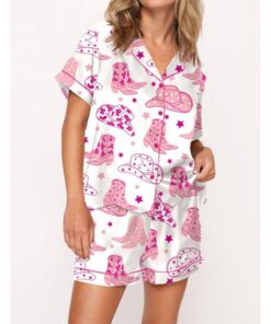 Cowboy Boot And Hat Satin Pajama Set For Women