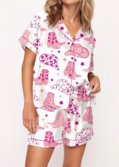 Cowboy Boot And Hat Satin Pajama Set For Women