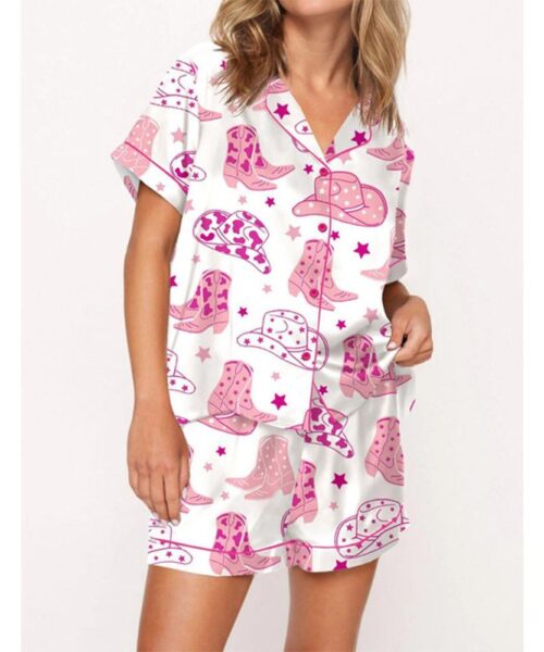 Cowboy Boot And Hat Satin Pajama Set For Women