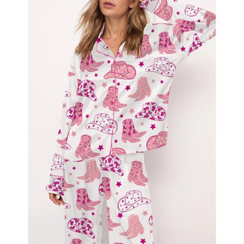 Cowboy Boot And Hat Satin Pajama Set For Women - Image 2