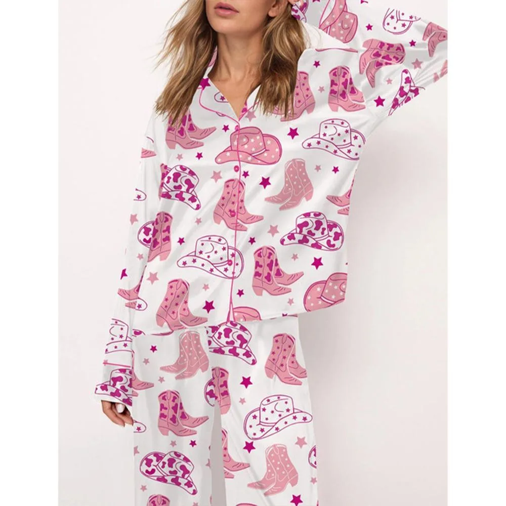 Cowboy Boot And Hat Satin Pajama Set For Women - Image 2