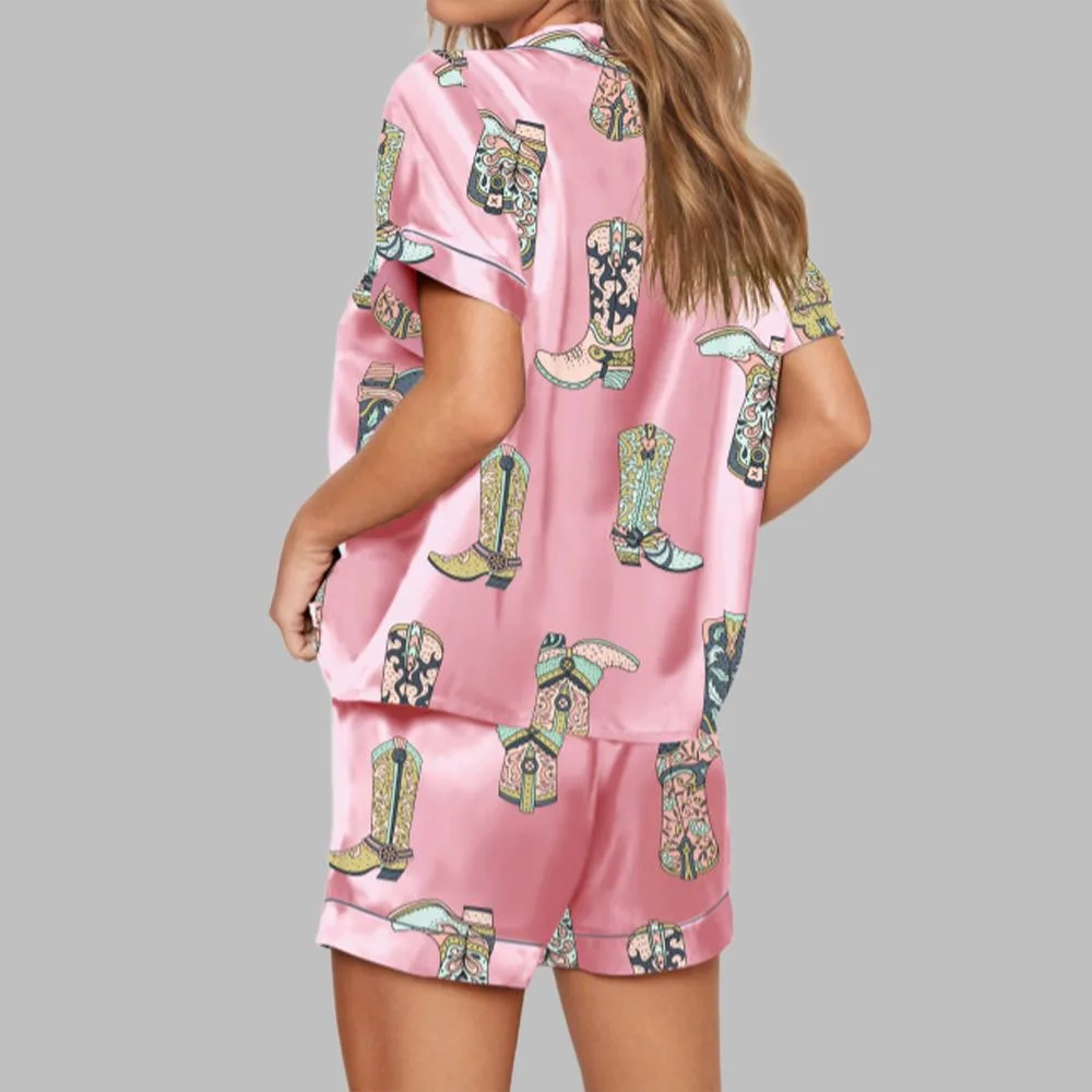 Cowgirl Boots Concert Satin Pajama Set For Women - Image 2