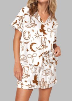 Cowgirl Theme Tan Pajama Set For Women