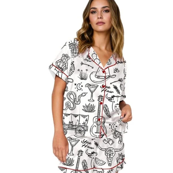 Cowgirl Whimsical Style Hand Drawn Western Bachelorette Party Pajama Set