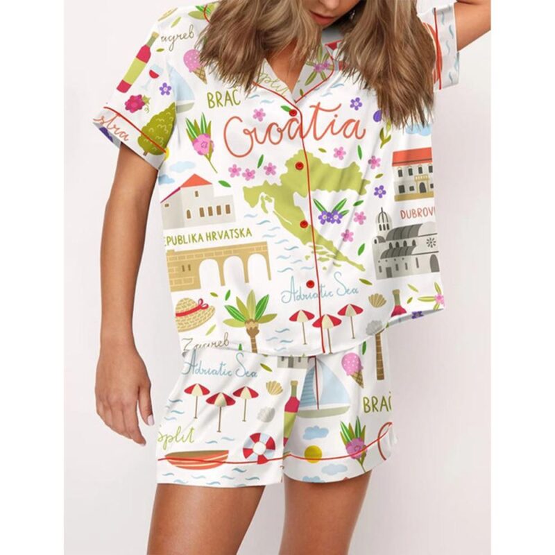 Croatia Travel Satin Pajama Set - Image 2