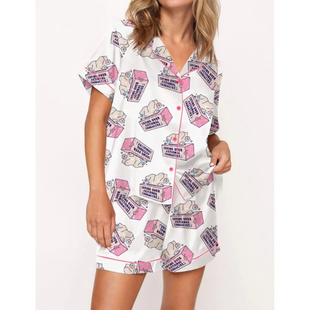 Crying Over Fictional Characters Pajama Set For Women