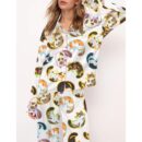 Cute Belly Cat Satin Pajama Set For Women
