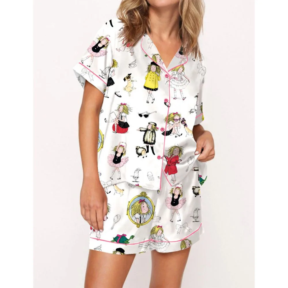 Cute Girl Satin Pajama Set For Women