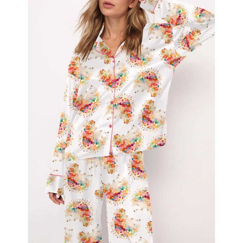 Cute Hedgehog Satin Pajama Set For Women - Image 2