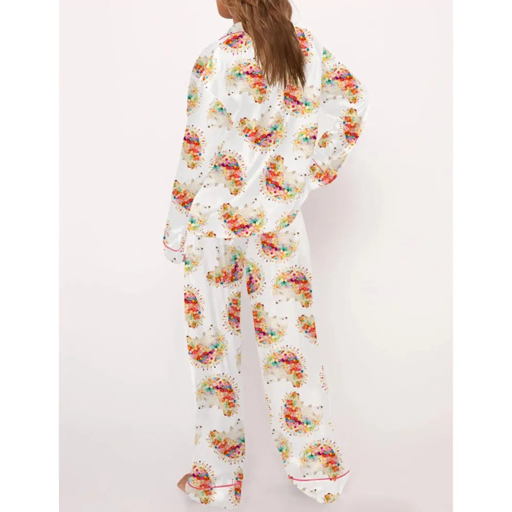 Cute Hedgehog Satin Pajama Set For Women - Image 3