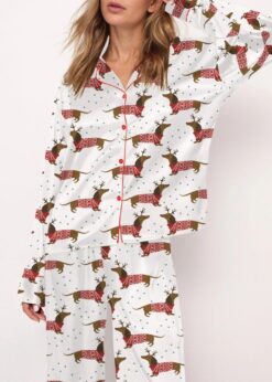 Dachshund And Snowflakes Christmas Satin Pajama Set For Women