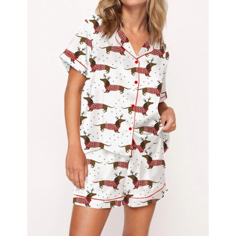 Dachshund And Snowflakes Christmas Satin Pajama Set For Women - Image 2