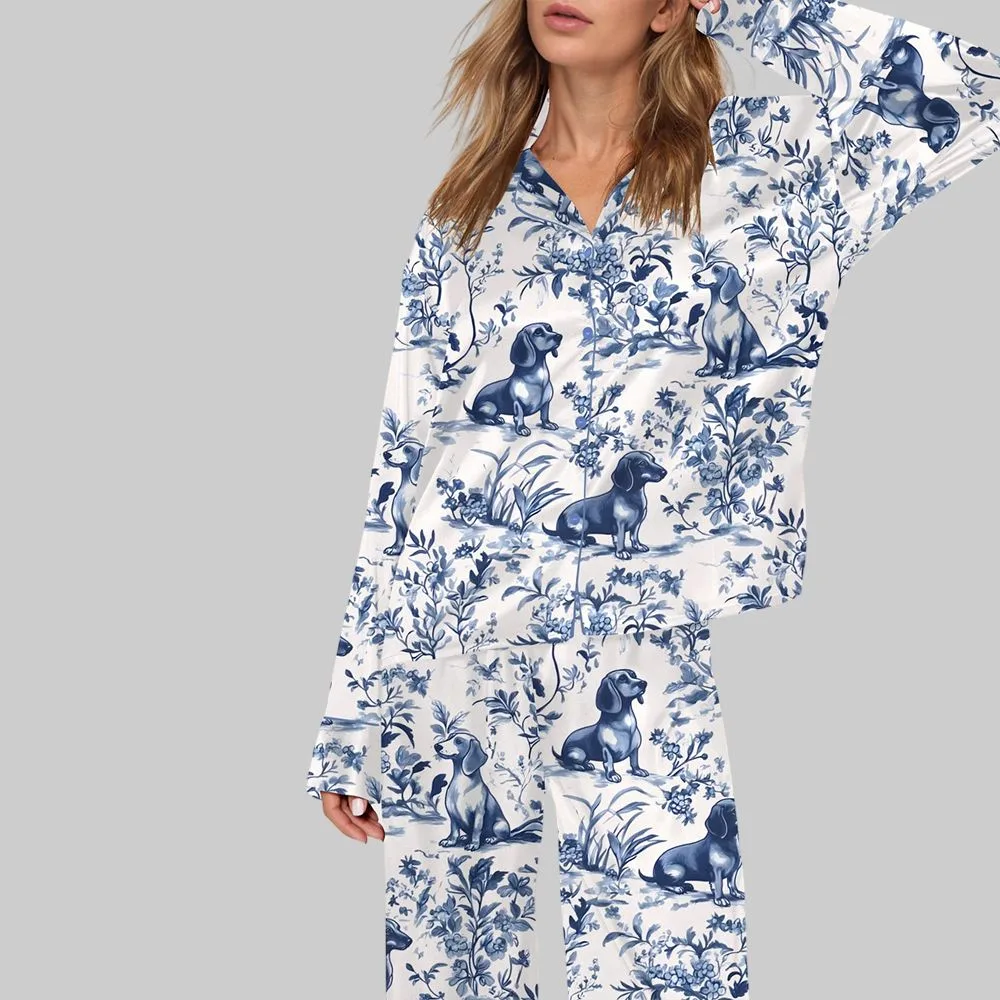 Dachshund Blue Pajama Set For Women - Image 2