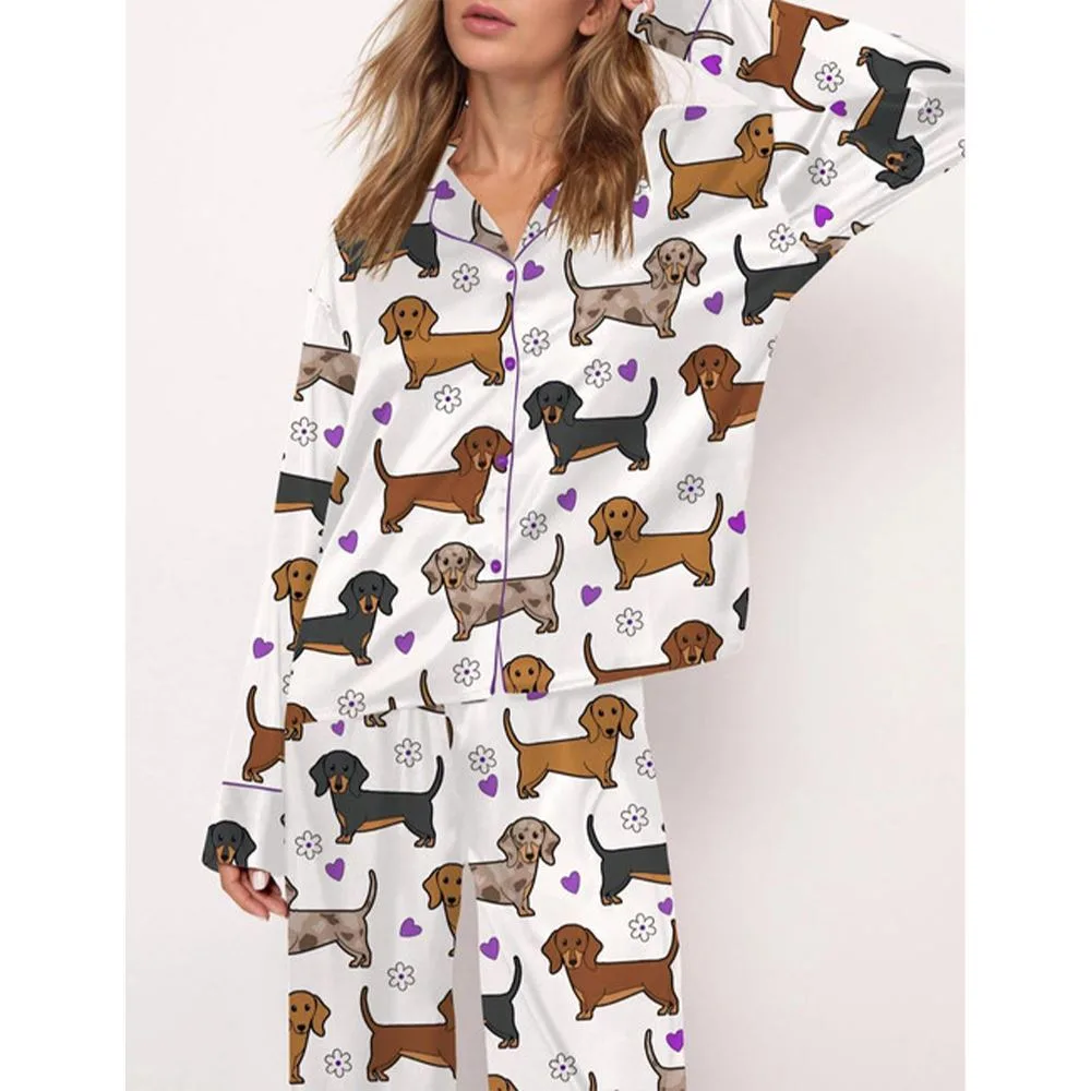 Dachshund Satin Pajama Set For Women - Image 2