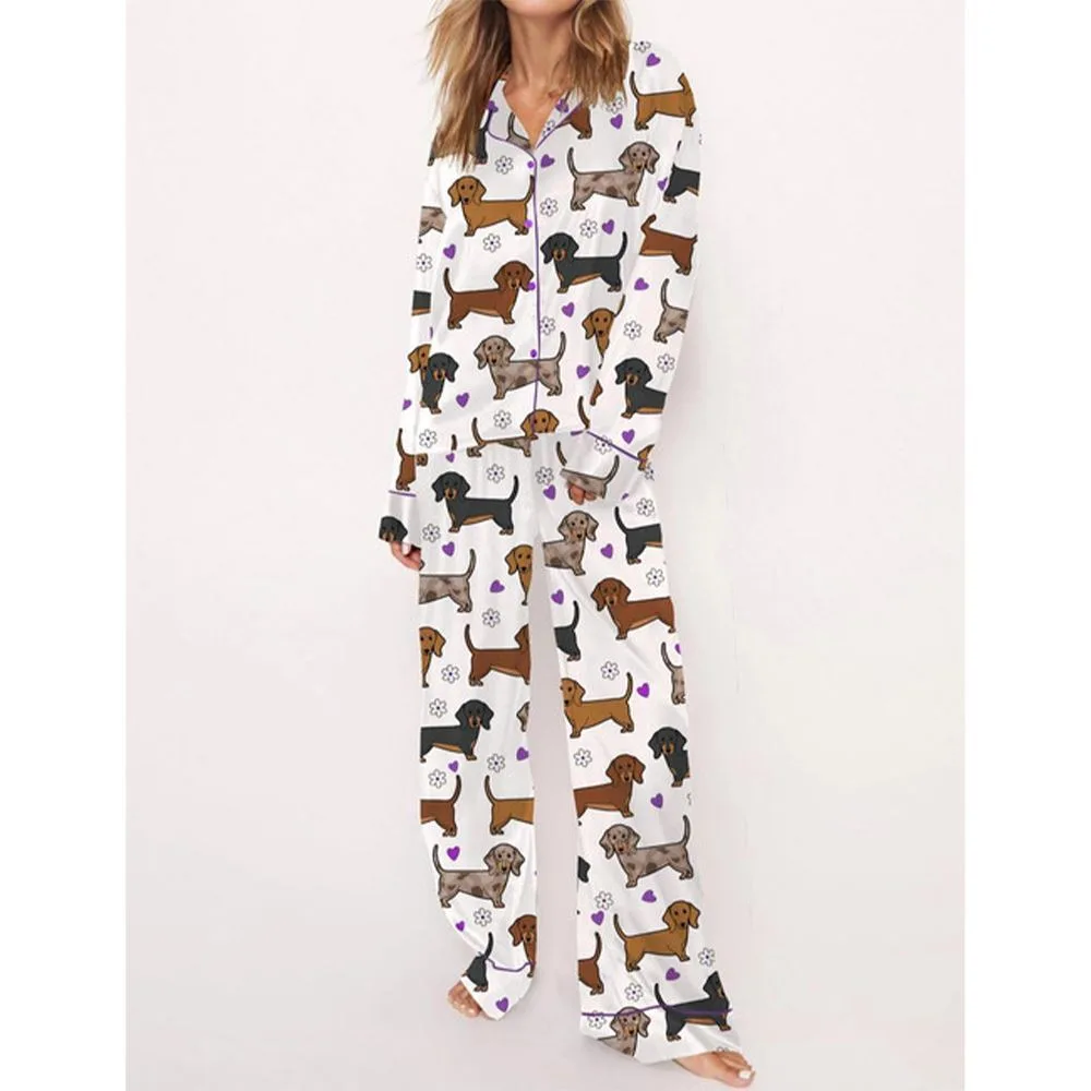Dachshund Satin Pajama Set For Women - Image 3