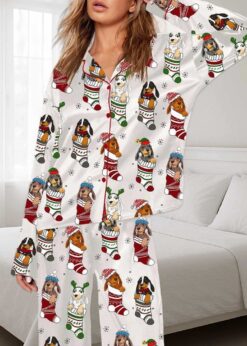 Dachshund Stockings Christmas Pajama Set For Women
