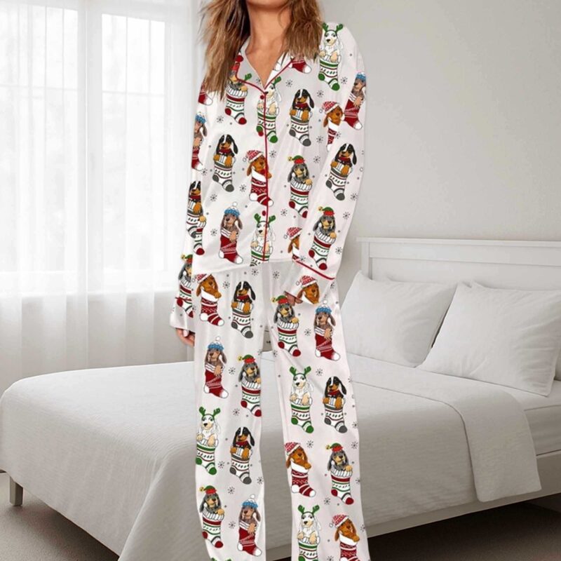 Dachshund Stockings Christmas Pajama Set For Women - Image 3