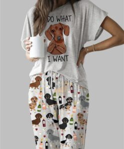 Dachshund Wine Casual Pajama Set For Women